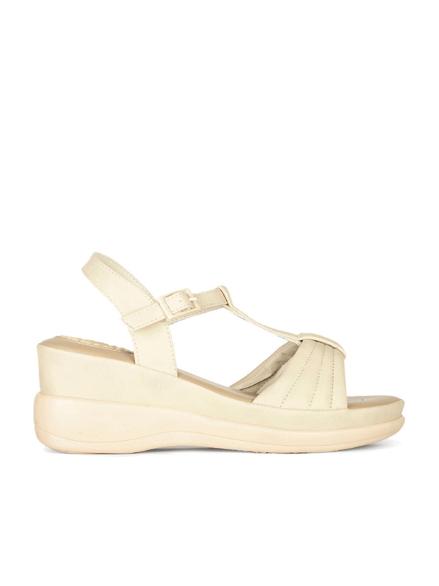 Bata Women's Beige Ankle Strap Wedges