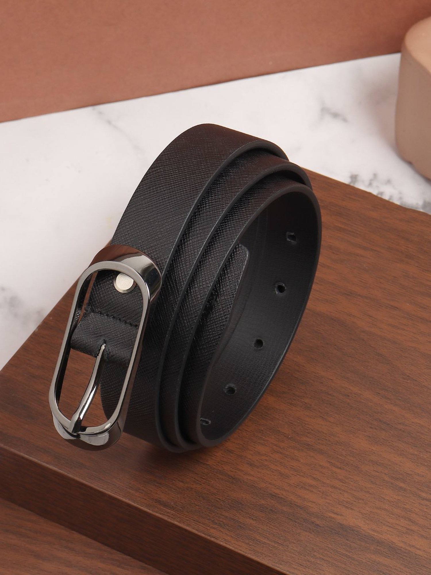 Carlton London Black Textured Formal Belt for Women