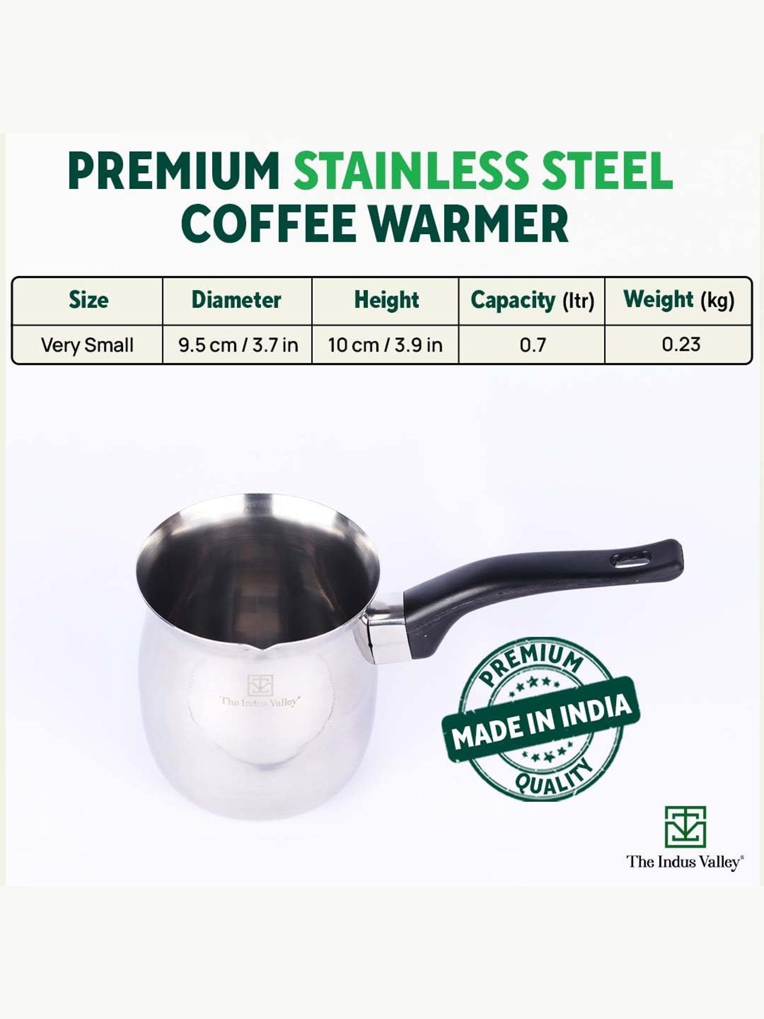 The Indus Valley Silver Stainless Steel Turkish Coffee Maker or Warmer (650 ML)