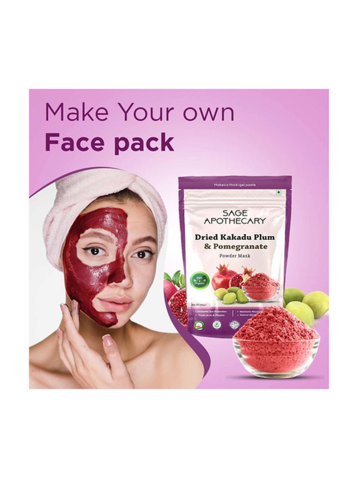 Sage Apothecary Dried Kakadu Plum & Pomegranate Powder Mask - 100 gm