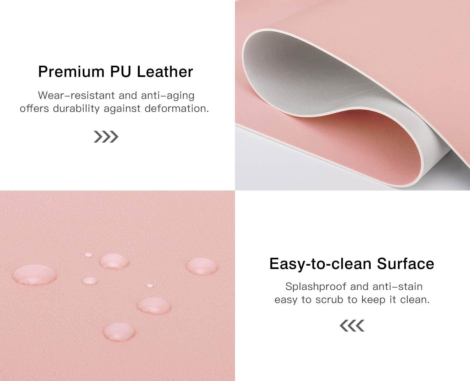 MoKo Computer Desk Mat - PU Large Extended Gaming Mouse Pad, Non-Slip Keyboard Mouse Mat, Waterproof Office Writing Desk Pad Protector, 31.5 x 15.7 x 0.08 Inch - Double Side Light Pink/Silvery Gray