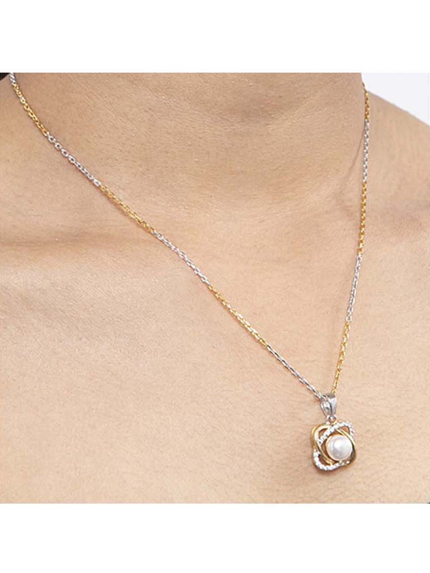 Clara 92.5 Sterling Silver Gold-Plated Swiss Zirconia Knot Pendant with Chain