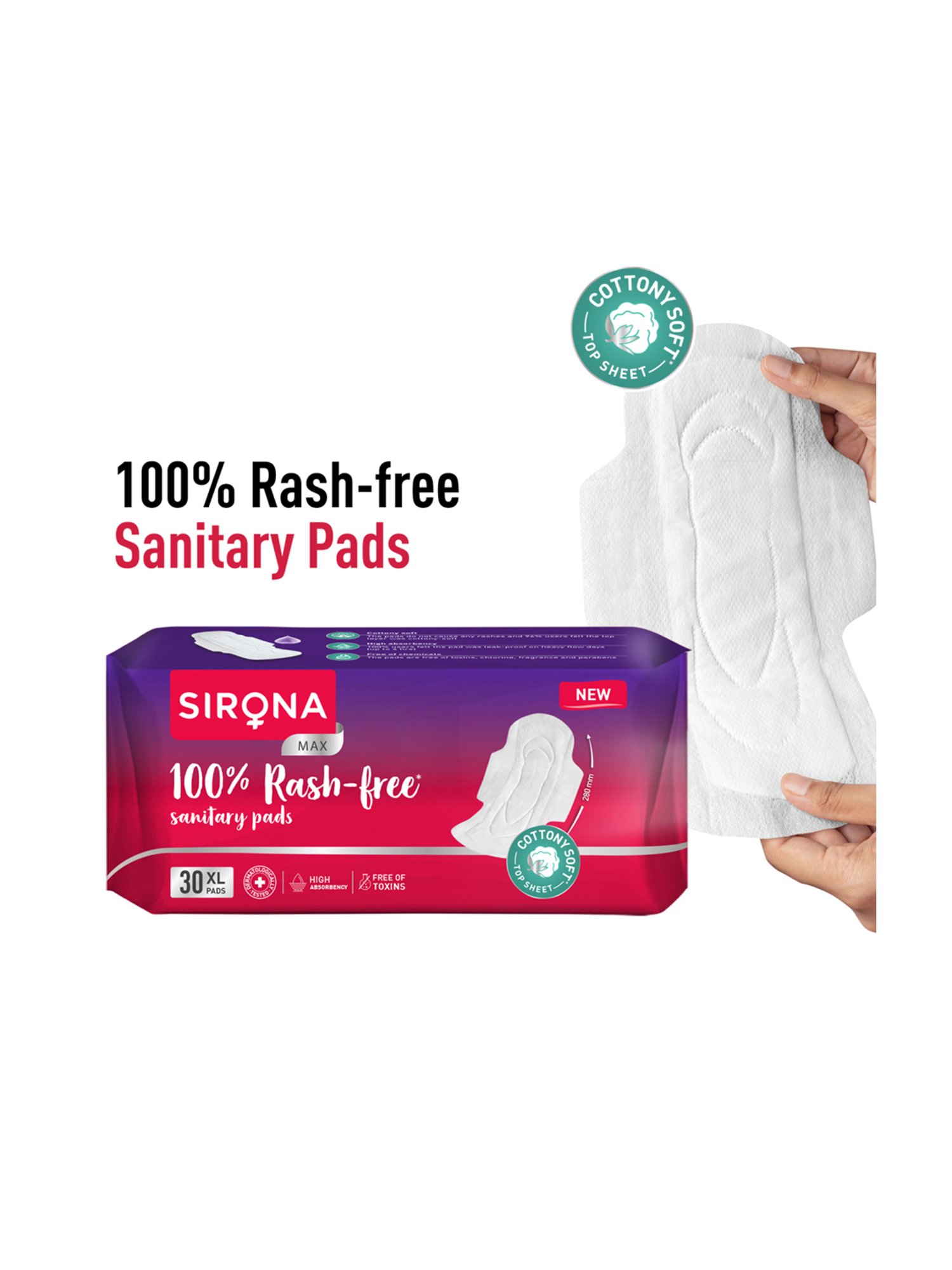 Sirona Cottony Soft Rash Free Sanitary Pads for Women Extra Large - 30 Pads
