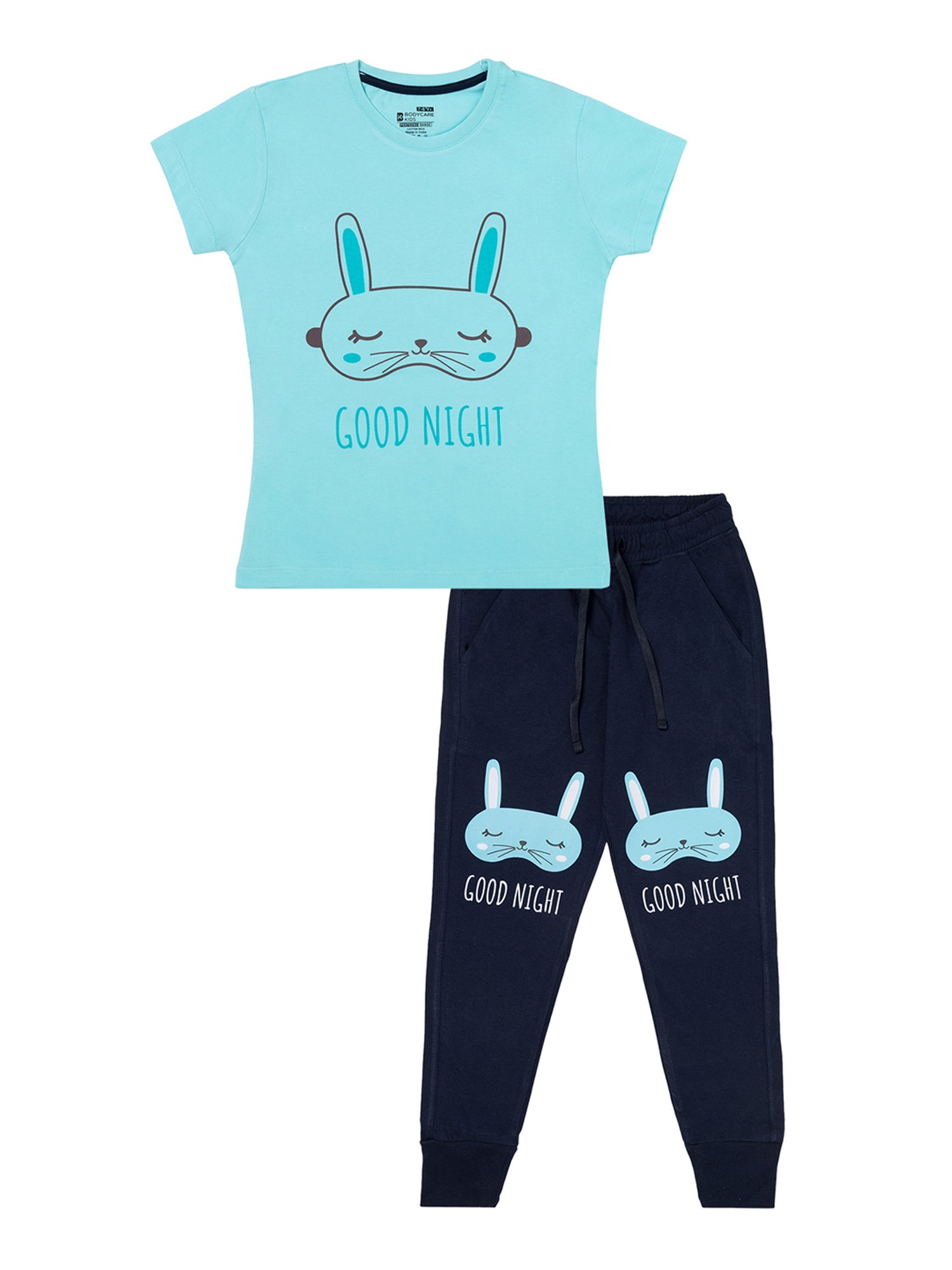 Bodycare Girls Blue Printed T-Shirt with Pyjamas