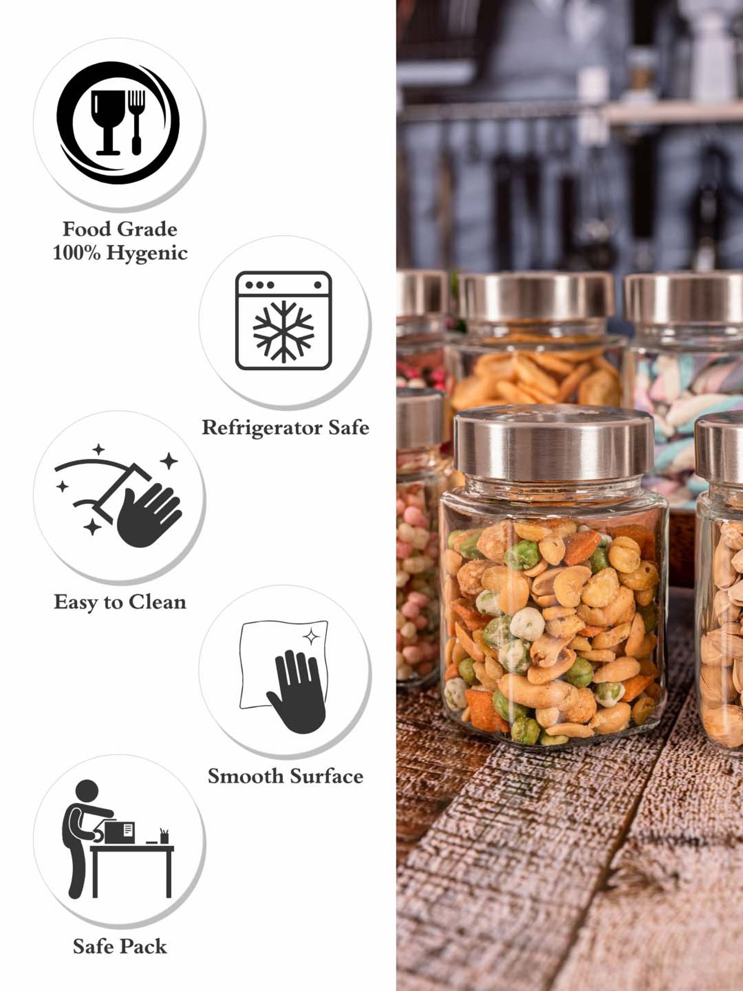 ROXX Transparent Glass Storage Jars (260 ml) - Set of 6