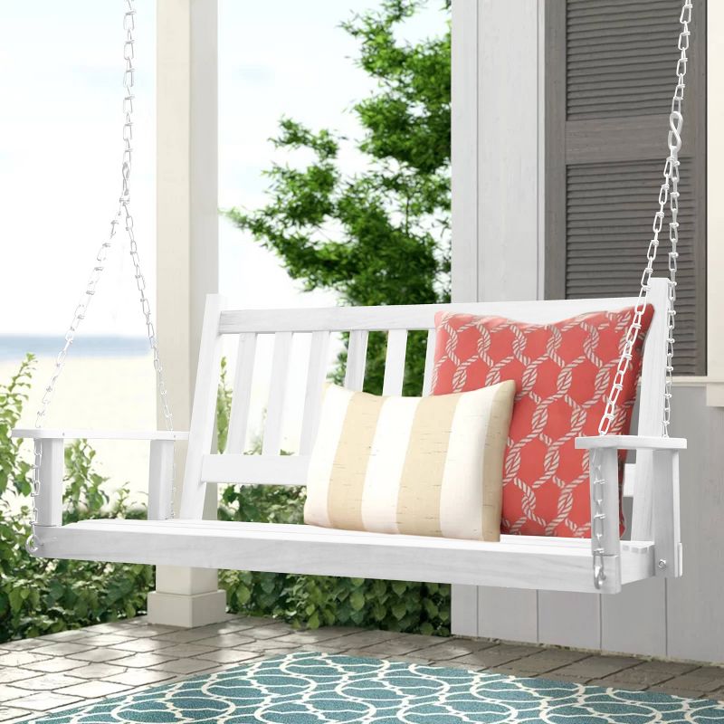 2 Person Outdoor Patio Wooden Porch Swing - White - Veikous