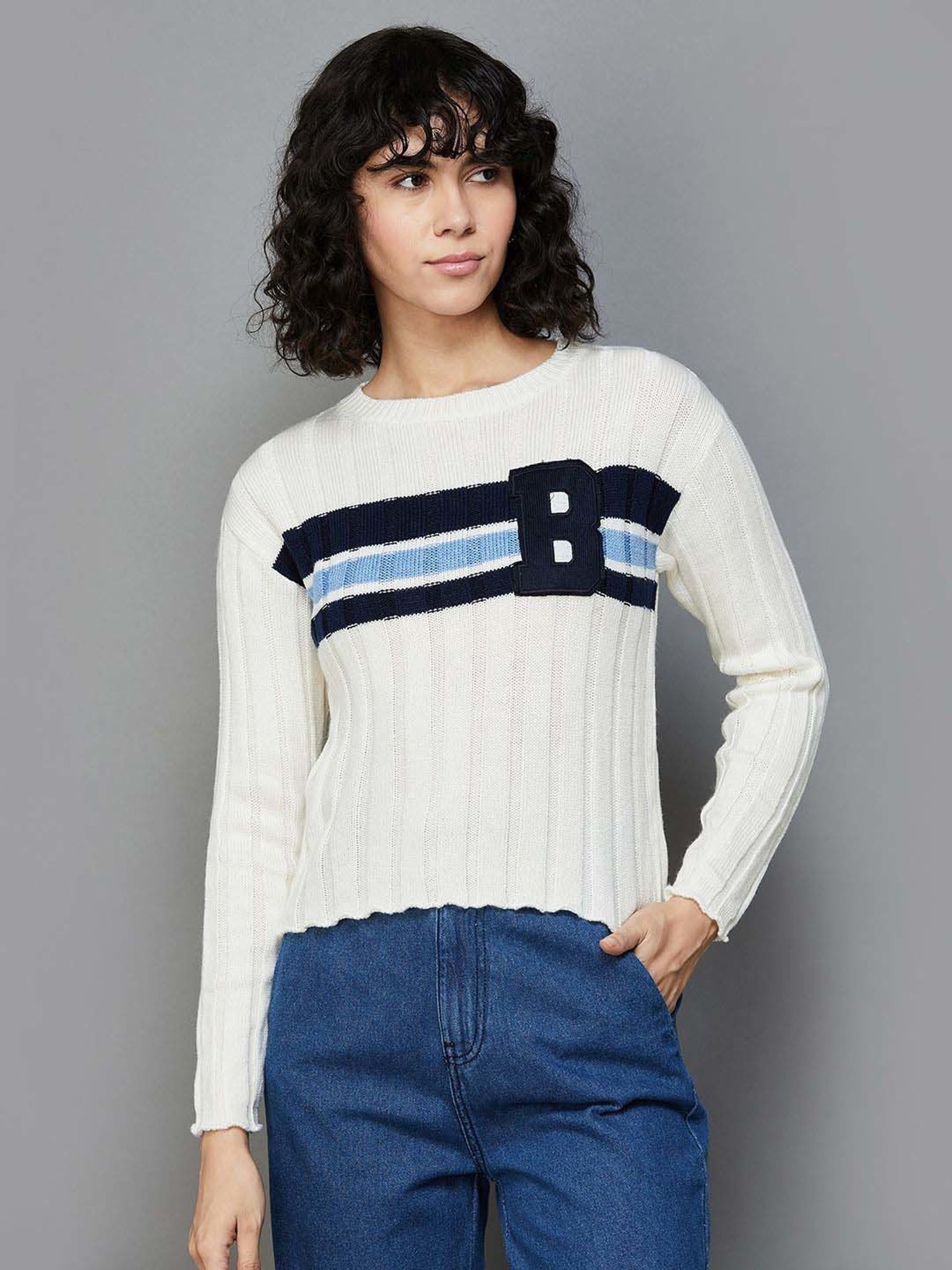 Ginger by Lifestyle White Self Pattern Sweater