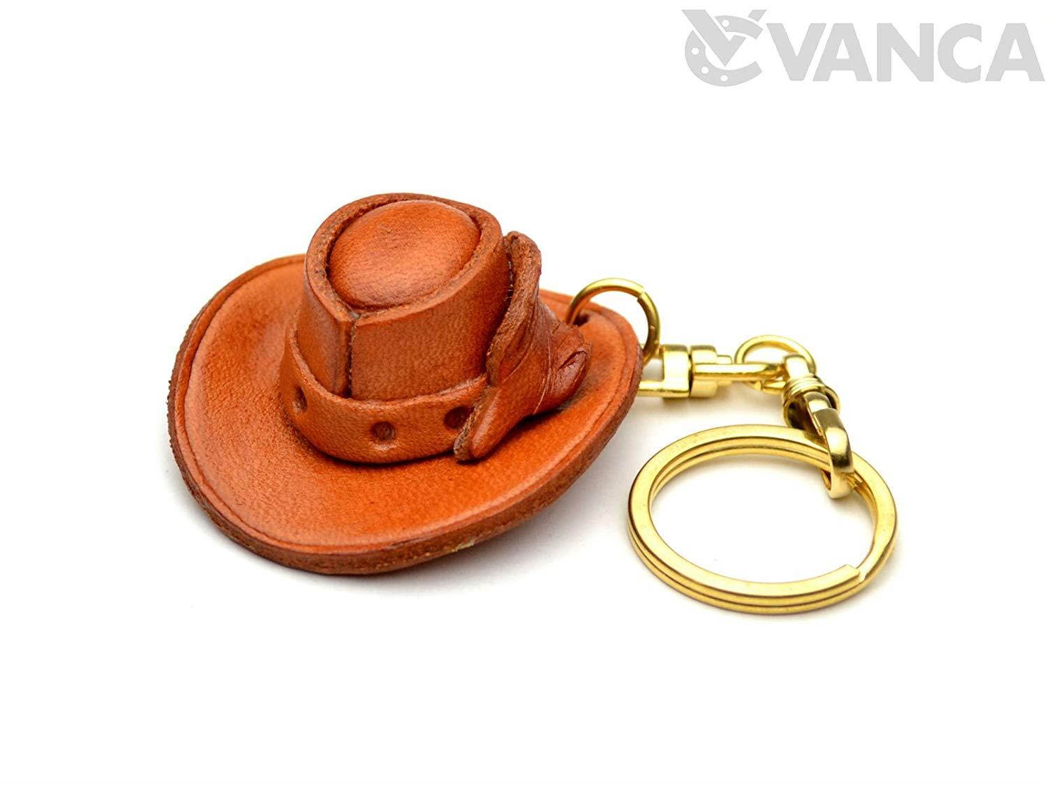 Cowboy Hat 3D Leather Keychain(L) VANCA CRAFT-Collectible Keyring Charm Pendant Made in Japan
