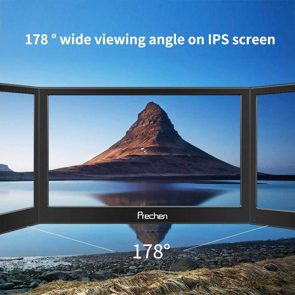 Portable Monitor 13.3 inch,Prechen Computer Display1920x1080 USB Gaming Monitor with Dual HDMI Interfaces External Secondary Display for PC Mac Laptop Phone PS3 PS4 Xbox Dual Speakers Leather Case