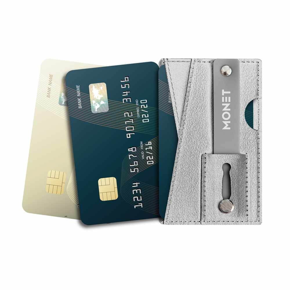 Monet Wallet Kickstand Vegan Leather Metallic Silver Phone Grips and Wallets