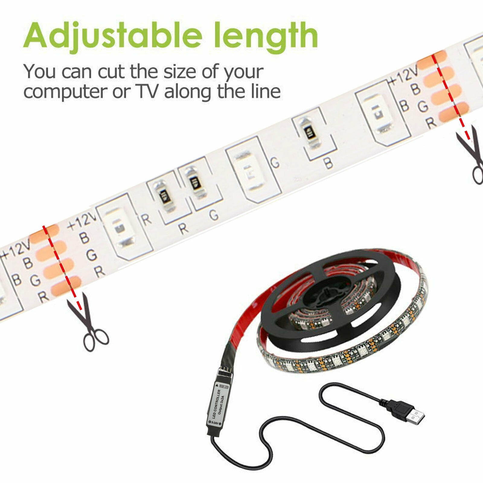 5V USB LED Strip Lights TV Back Light 5050 RGB Colour Changing with 24Key Remote