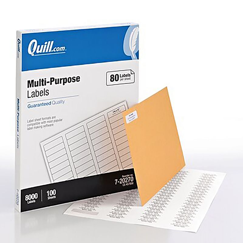 Quill Brand Laser/Inkjet Labels, 1/2" x 1-3/4", WE, 80 Labels/Sheet 720270