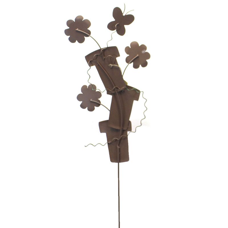 Home & Garden 38.5" Three Pot Stack Butterfly Flowers Round Top Collection  -  Decorative Garden Stakes