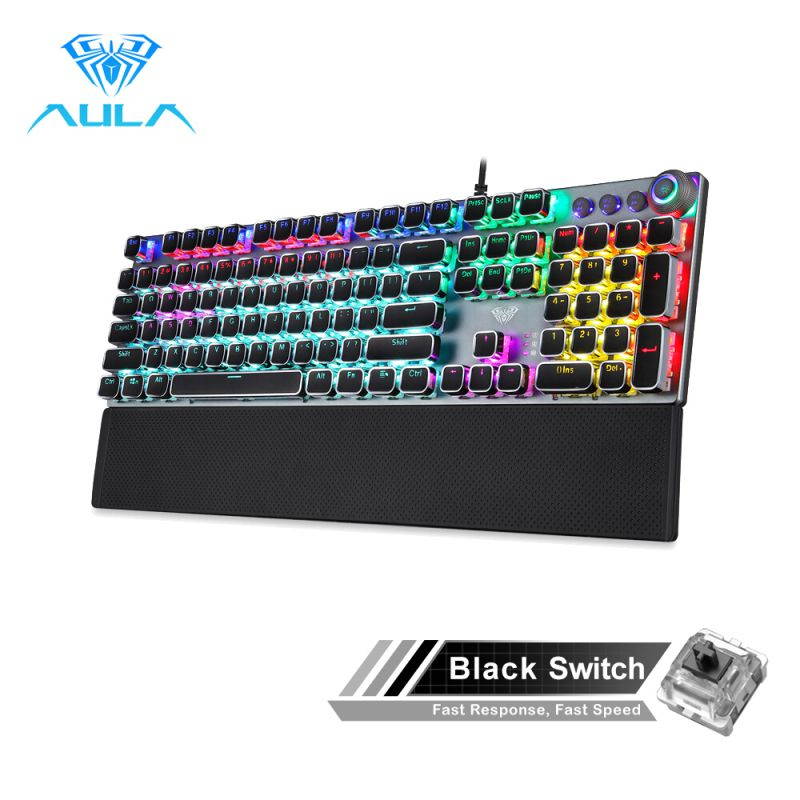 AULA Gaming Mechanical Keyboard Retro Square Glowing Keycaps Backlit USB Wired 104 Anti-ghosting Gaming Keyboard for PC laptop