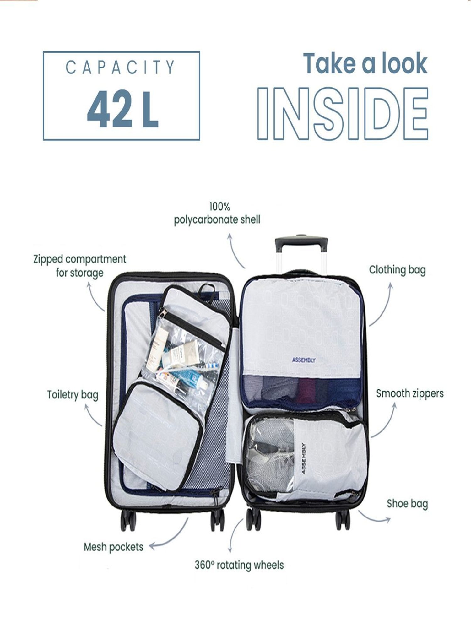 Assembly Blue Textured Cabin Trolley Bag - 20 inch