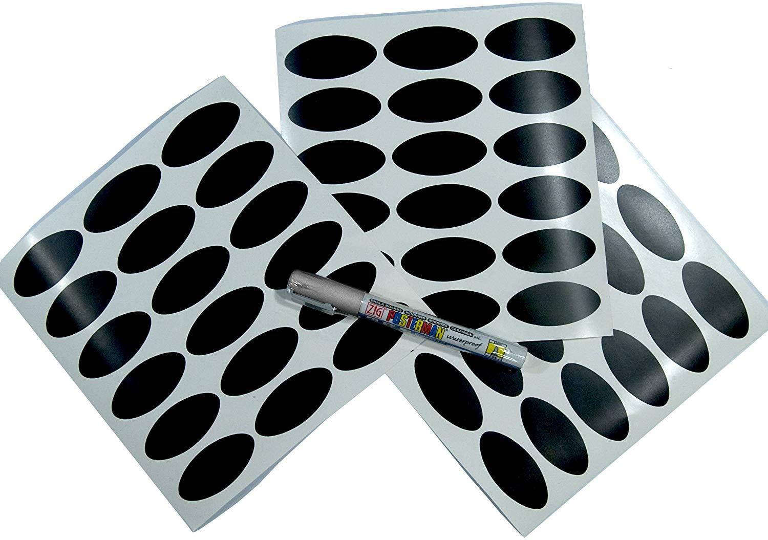 Cohas Chalkboard Labels in Oval Shape for 8 and 12 Ounce Quilted Crystal Jelly Jars includes Liquid Chalk Marker and 54 Labels, Fine Tip, Silver Marker