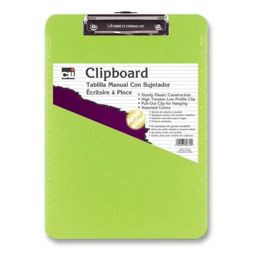 Charles Leonard Plastic Clipboard Rubber Grip 9"x1/2"x12-3/4" Neon Green 89725