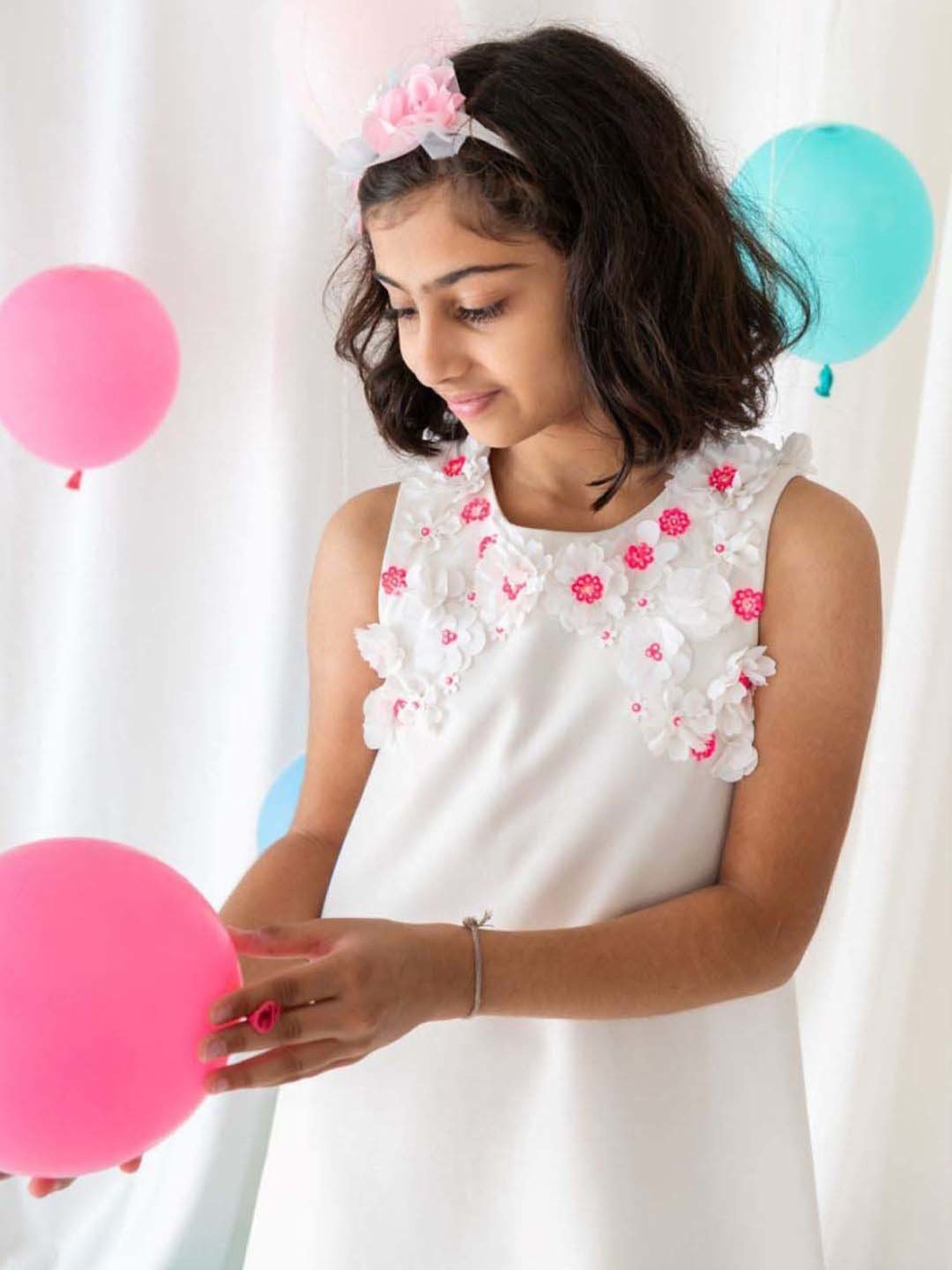 A Little Fable White & Pink Applique Dress