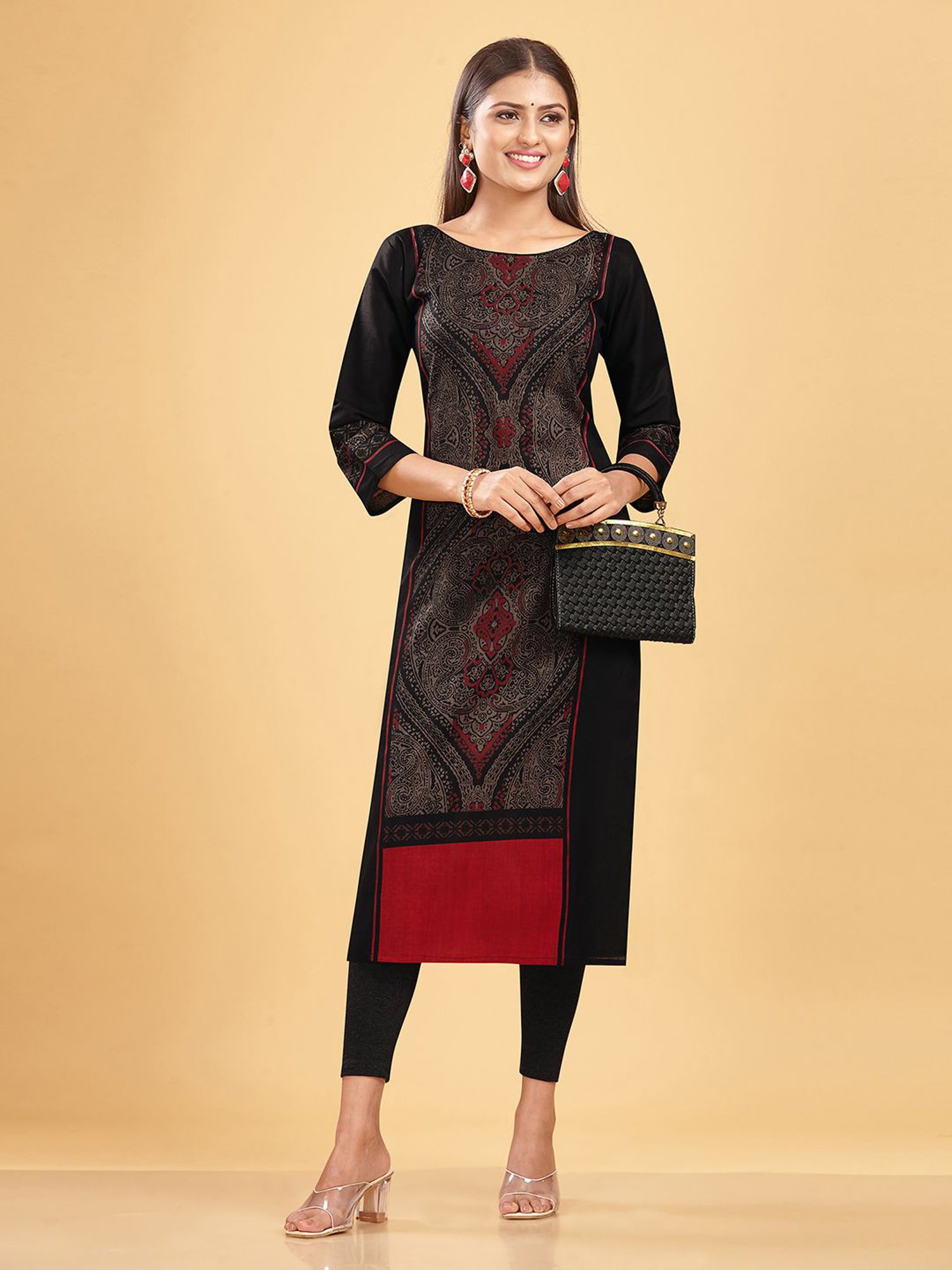 SHANVIKA Black Printed Cotton Straight Kurta