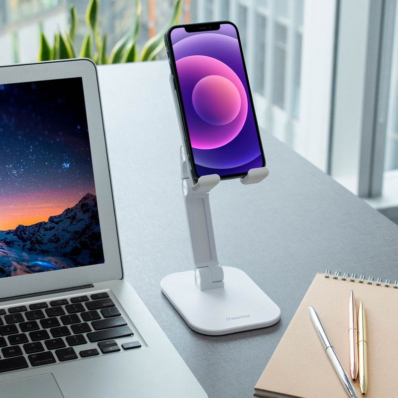 Insten Cell Phone Stand for Desk, Aluminum Foldable Holder, Height & Angle Adjustable Ergonomic Mount For Smartphones iPhone iPad Tablet, White
