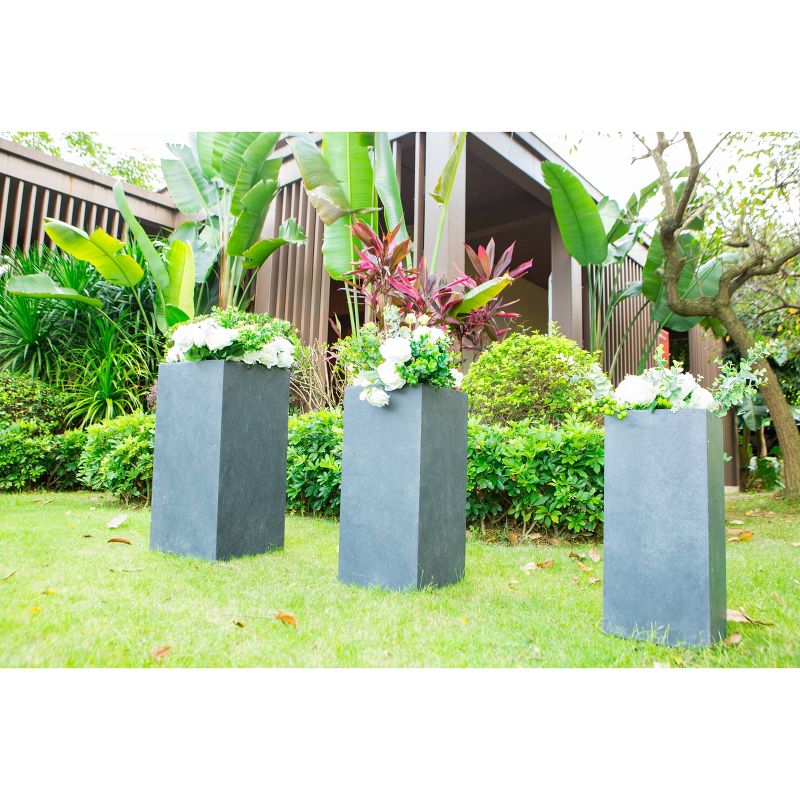 Set of 3 Kante Lightweight Outdoor Tapered Rectangular Concrete Planters Slate Gray - Rosemead Home & Garden, Inc.
