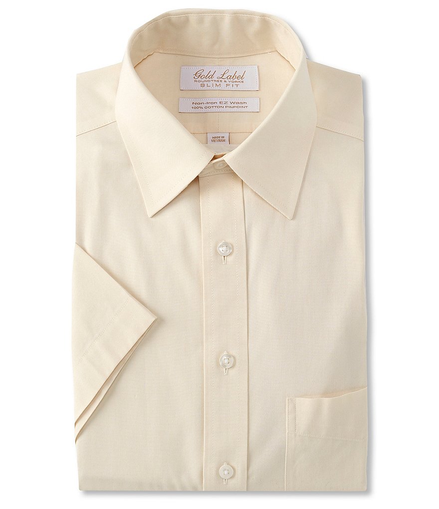 Gold Label Roundtree & Yorke Solid Non-Iron Fitted Point-Collar Dress Shirt with French Cuffs
