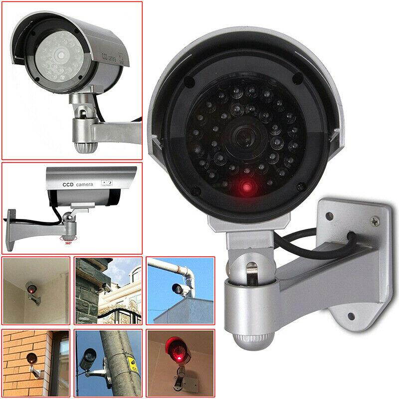 Waterproof Rotation Dummy Security CCTV Surveillance Camera Imitation Fake Cam Red IR Light Outdoor Silver the U.S.A