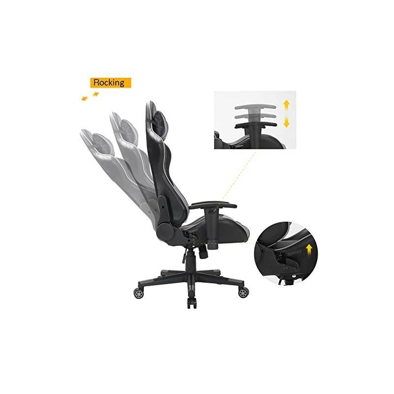 Back PU Leather Swivel Gaming Chair with Adjustable Lumbar Support Headrest Footrest Video Game Chair Racing Office Chair (Bule)