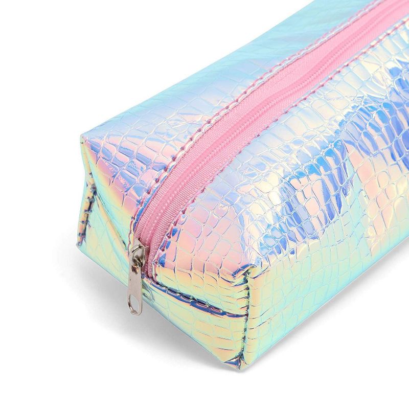 2-Pack Holographic Cosmetic Bag Pouch for Pencil Pen Makeup Brushes Accessories, 9" x 3" x 2"