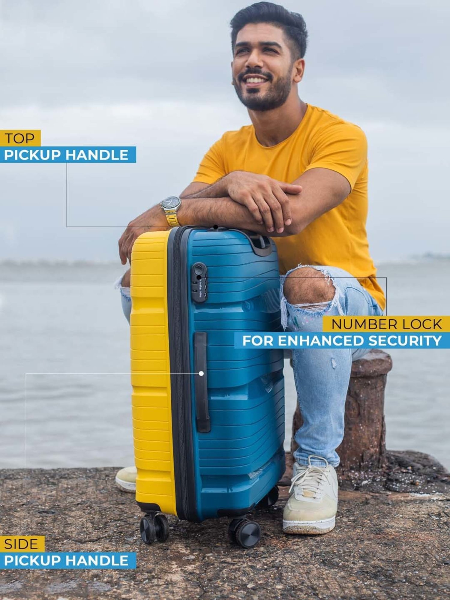 Nasher Miles Nicobar Hard-Sided Polypropylene Set of 2 Yellow and Navy Blue Trolley Bags(55&65cm)