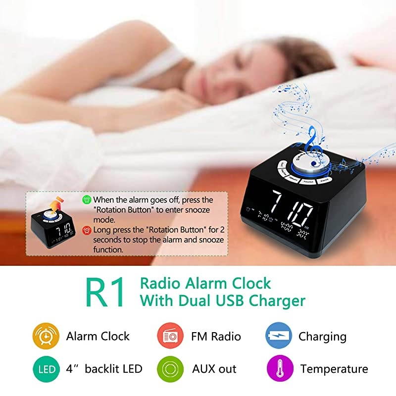 radio alarm clock FM radio Alarm clocks for bedroomsDual alarm clock with 6 alarm clock sounds radio alarm clocks for bedroomsDual USB charging port Bedroom sleep alarm clock al