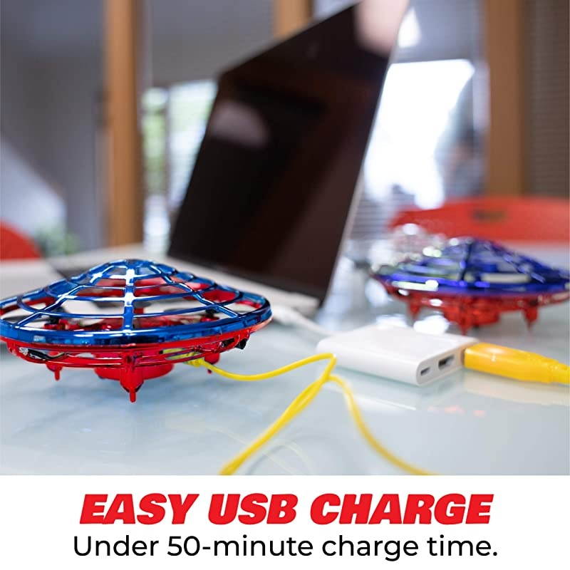 Scoot Combo Hand Operated Drone for Kids or Adults - Hands Free Motion Sensor Mini Drone, Easy Indoor Rechargeable UFO Flying Ball Drone Toy for Boys and Girls (Red/Blue)