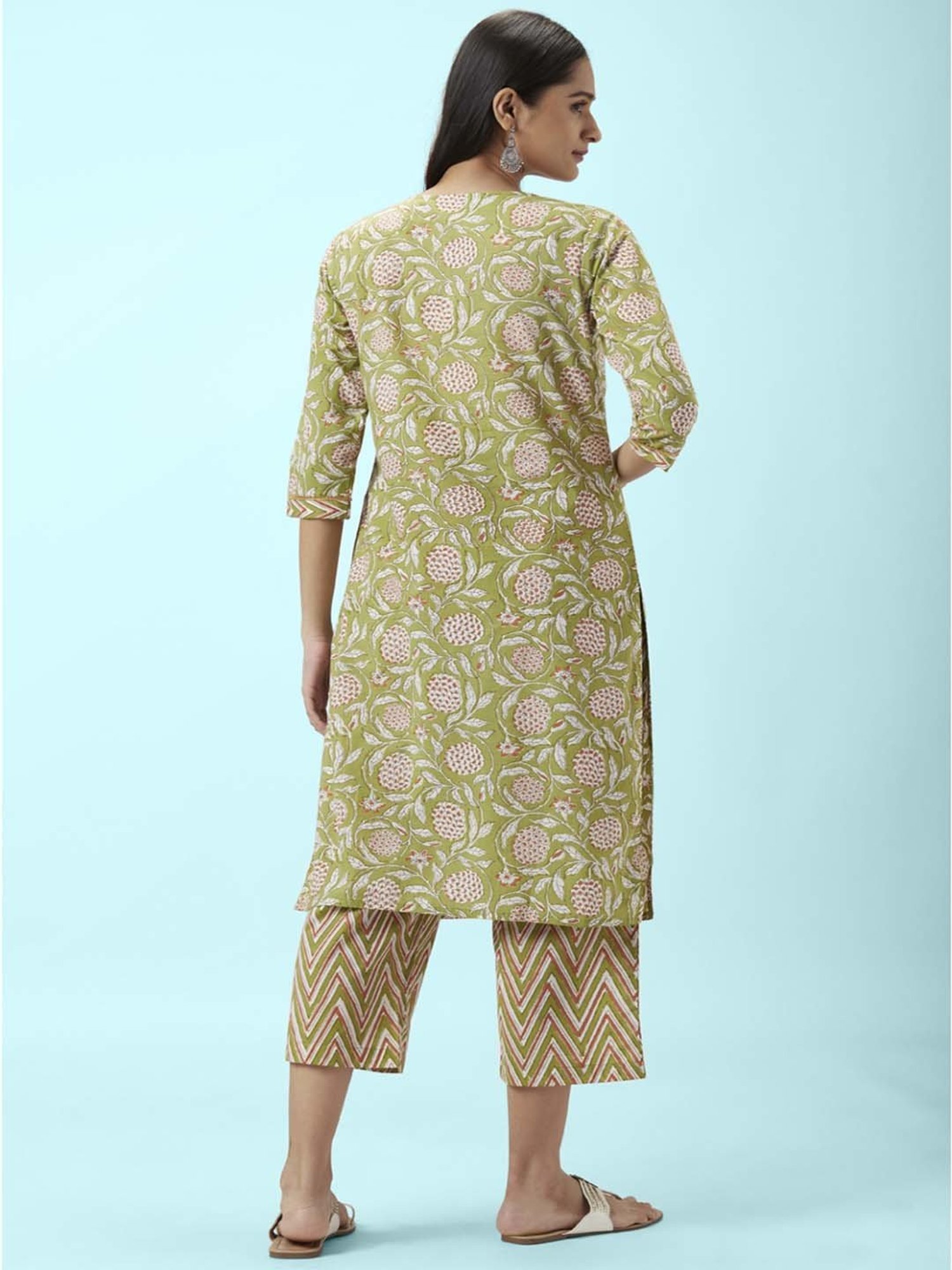 Rangmanch by Pantaloons Green Cotton Floral Print Kurta Palazzo Set
