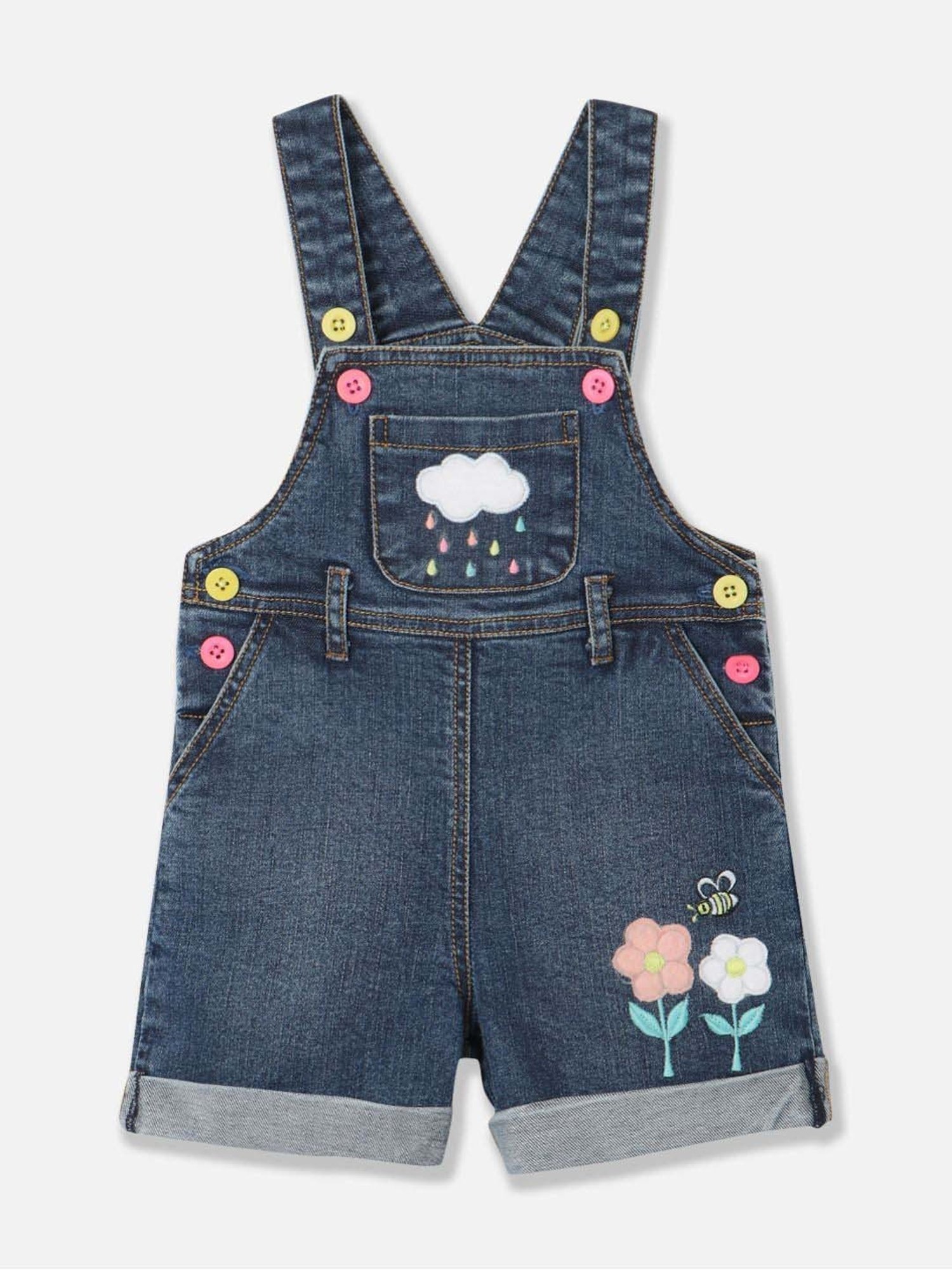 Nauti Nati Kids Blue Cotton Applique Dungaree