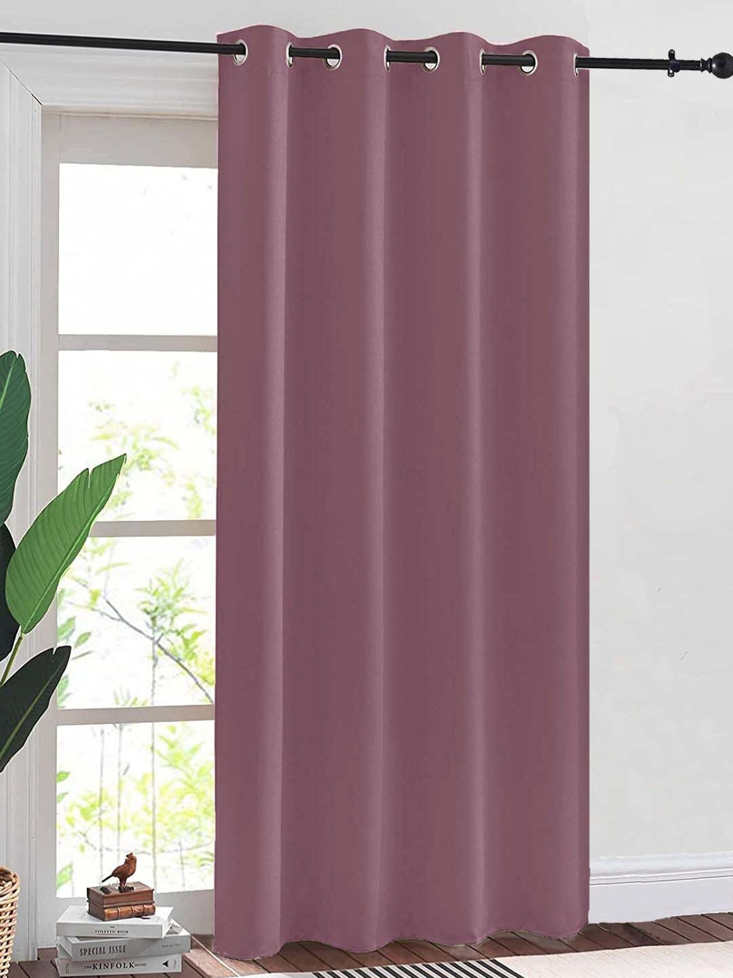 Urban Space Dark Purple Cotton Black Out Window Curtain - Set of 2