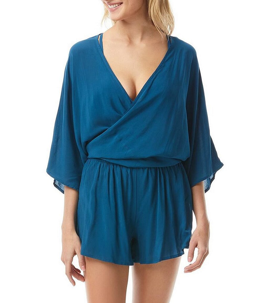 Tommy Bahama Midnight Orchid Tropical Print Scoop Neck Ruffle Hem Spa Dress