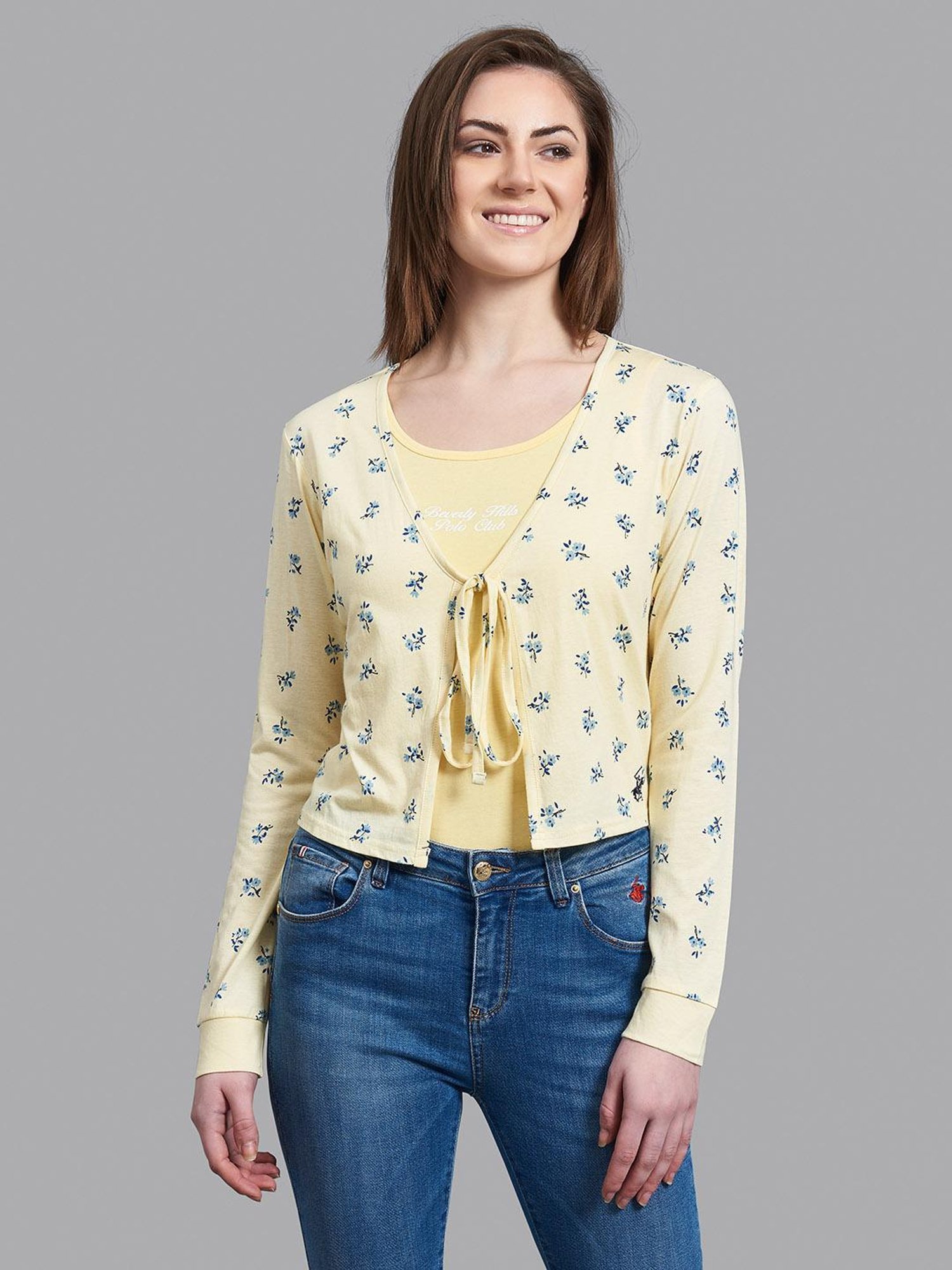 Beverly Hills Polo Club Yellow Printed Shrug