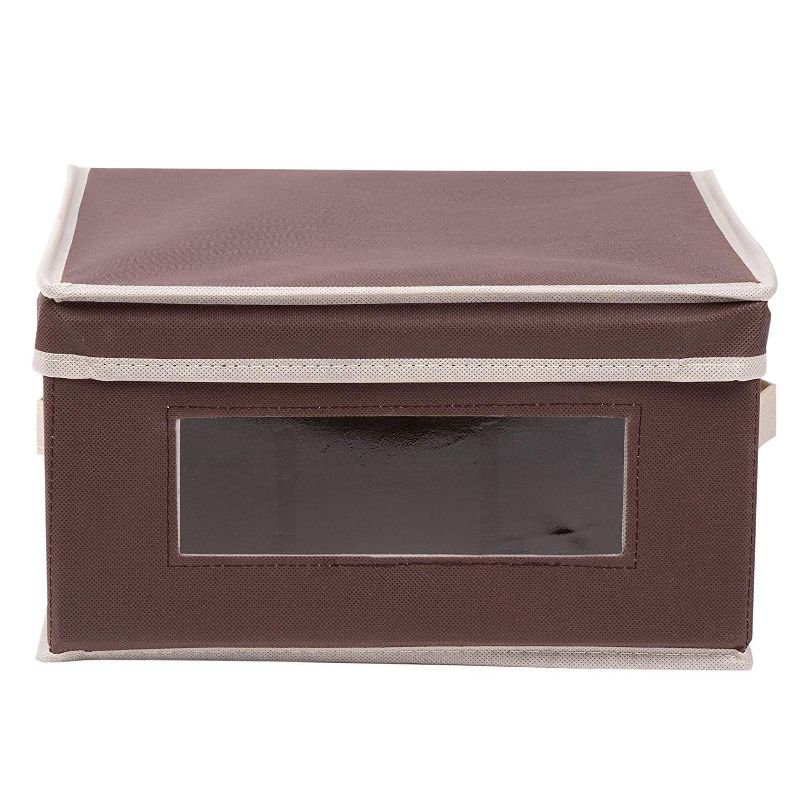 Juvale 3 Pack Collapsible Fabric Storage Bins Cubes, Decorative Foldable Boxes with Window & Lid - Brown, Large, 12 x 12 x 6.5 Inches