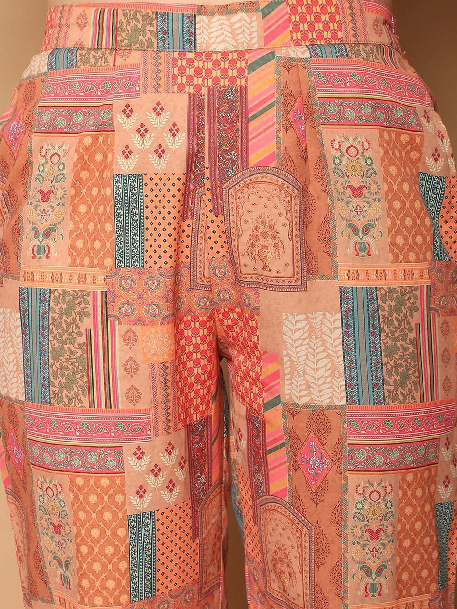 Indian Needle Orange Printed Shirt Pants Set