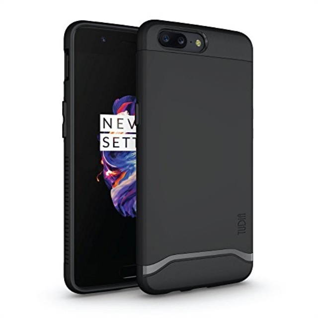 TUDIA OnePlus 5 Case, Slim-Fit HEAVY DUTY [MERGE] EXTREME Protection / Rugged but Slim Dual Layer Case for OnePlus 5 (Matte Black)
