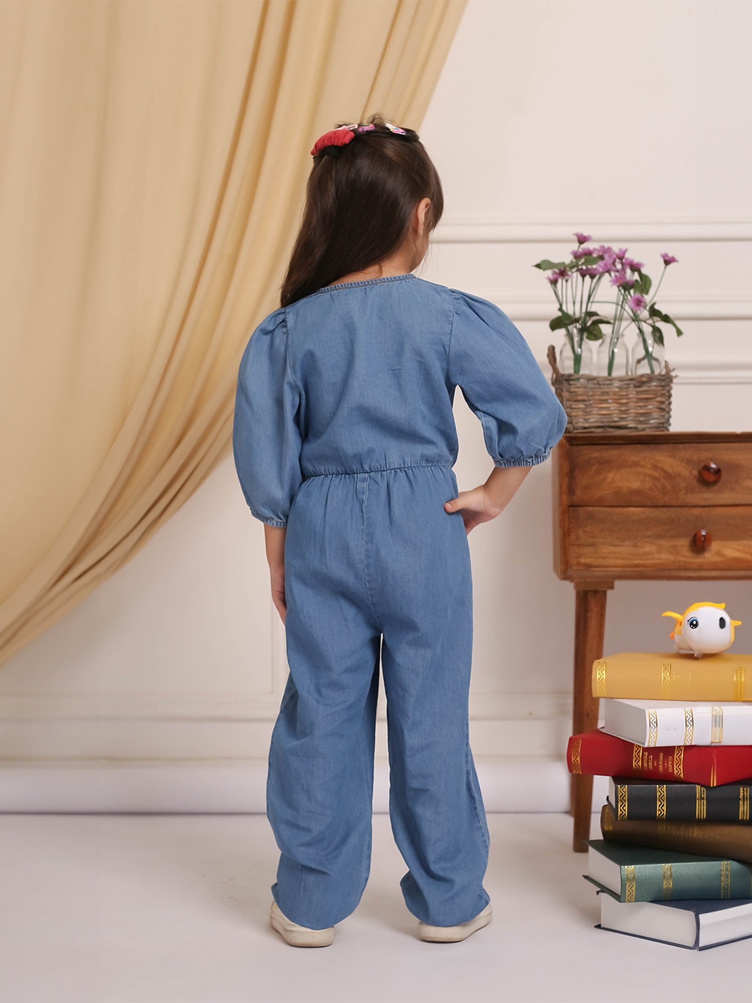 Budding Bees Girls Blue Printed Jumpsuit