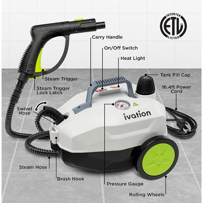 Ivation Multi-Purpose 1800W Canister Steam Cleaner w/ 14-Accessories, Chemical-Free Houshold Cleaning & Sanitizing System