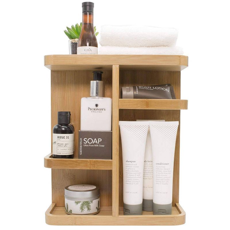 Sorbus Multi-Function Storage Carousel Bamboo Cosmetic Organizer