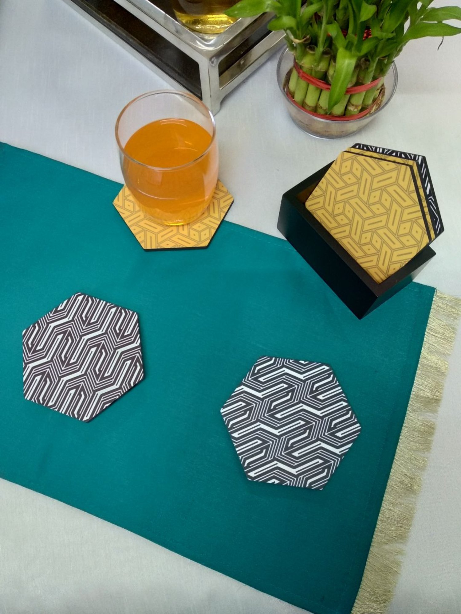 Crayton Hexagon Multicolor MDF Coaster - Set of 4