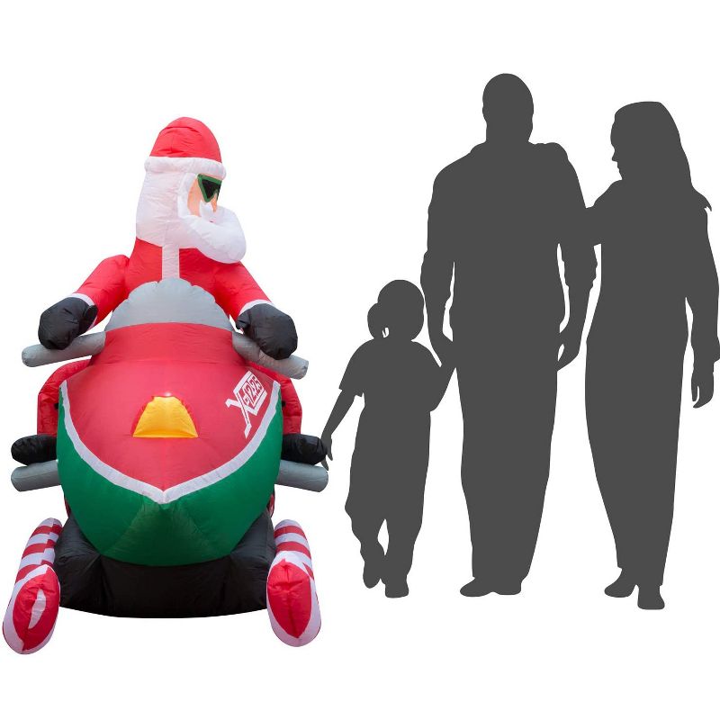 Holidayana 5 Foot Tall Giant Inflatable Snowmobile Riding Santa Claus Holiday Yard Decoration with Blower Fan, Tie Down Straps, & Ground Anchor Stakes