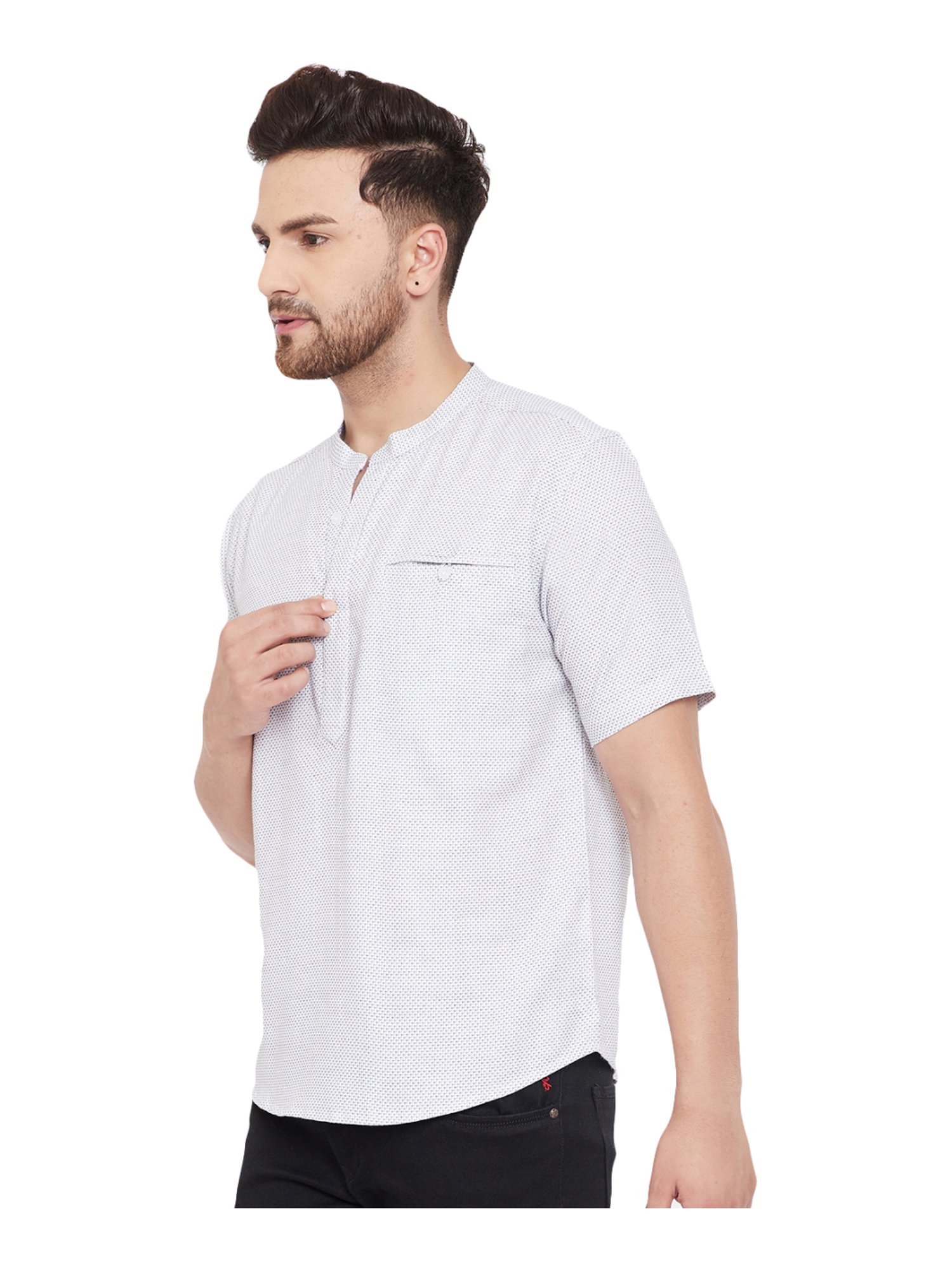 Even White Cotton Regular Fit Self Pattern Short Kurta