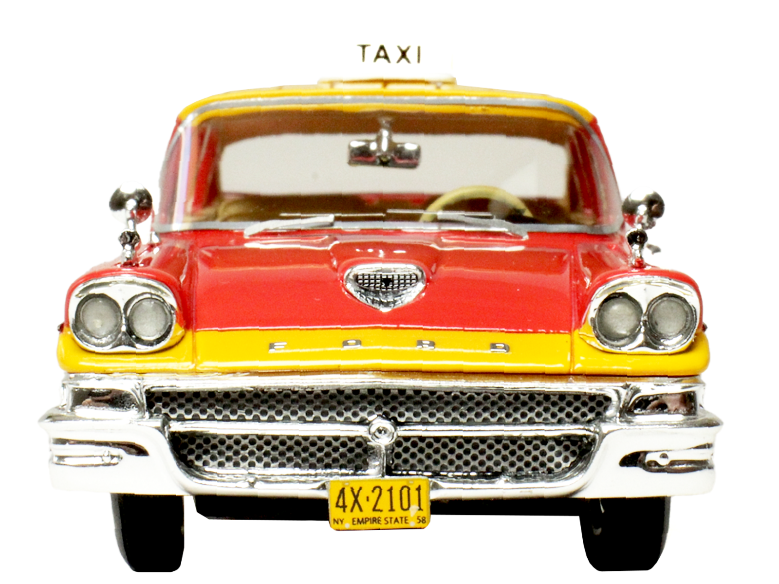 1958 Ford Custom 300 Taxi Cab "Kind Taxi Co." Red and Yellow with Yellow Interior Limited Edition to 200 pieces Worldwide 1/43 Model Car by Goldvarg Collection