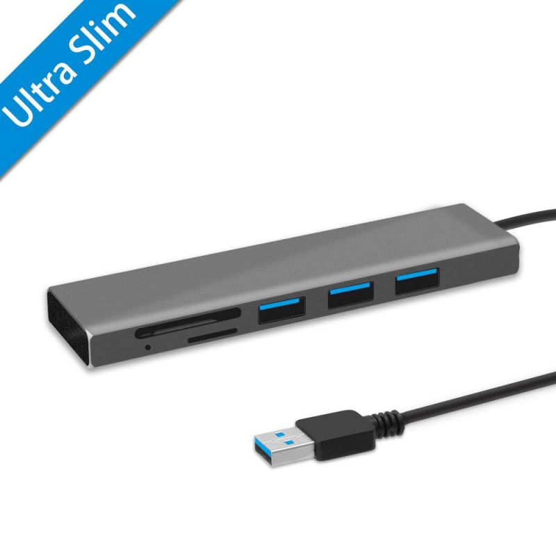 USB 3.0 Hub Ultra Slim 3-Port Aluminum Hub with 2-Slot SD/TF Card Reader Combo, 5 in 1 Superspeed USB 3.0 Hub for MacBook Pro 13/15, iMac, Mac Pro/Mini, Surface Pro, PCs and More - Gray