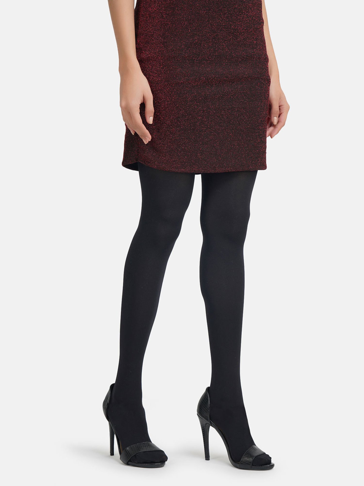 NEXT2SKIN Black Nylon Opaque Pantyhose Stockings With Super Stretch Waistband