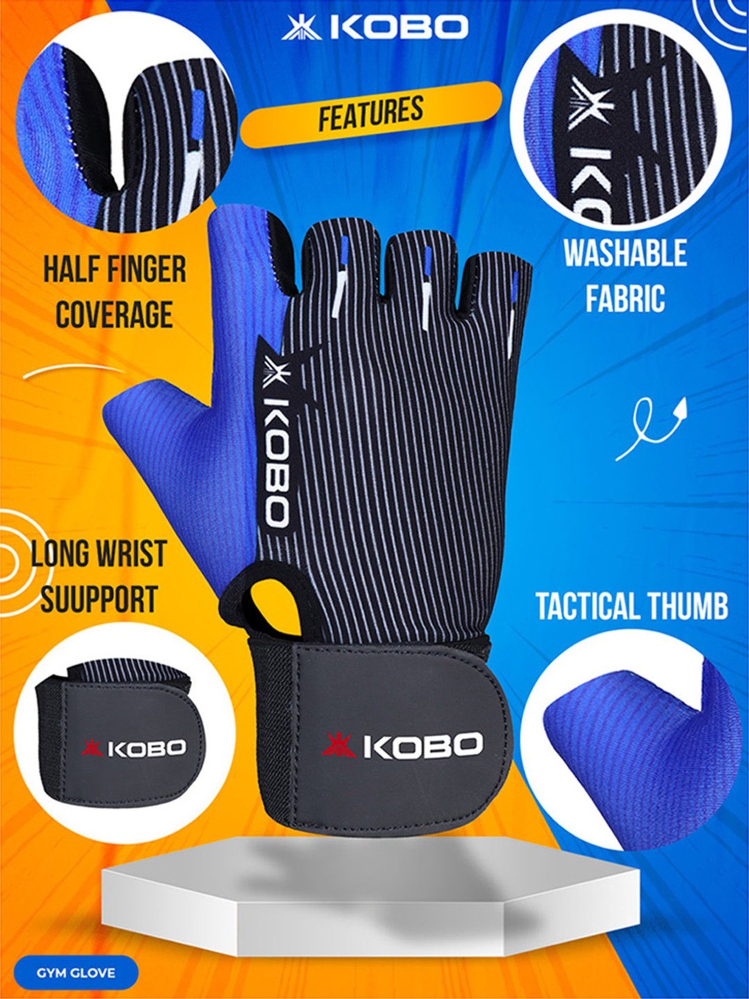Kobo Weight Lifting Gym Gloves (Blue) Size - L